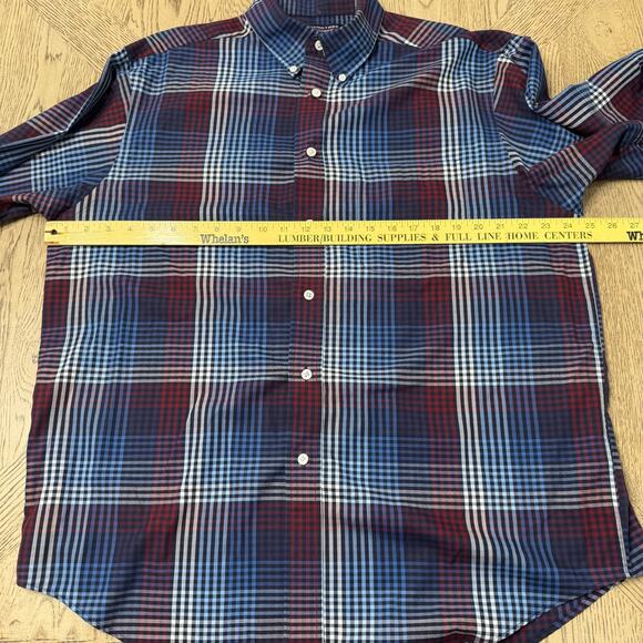 Roundtree & Yorke Easy Care Men’s Large Red Blue‎ Plaid Button Front Shirt - Picture 4 of 6